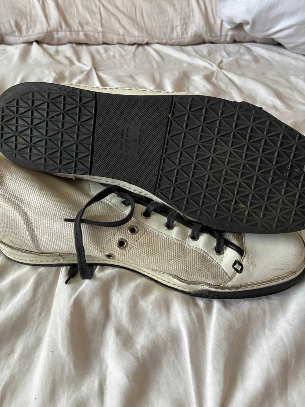 Gucci White and Black High-Top Canvas Sneakers